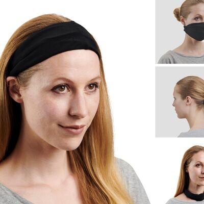 Ultra Soft Bamboo Cotton Multi-Use Headband / Neck Warmer / Scrunchie / Face Covering Washable - Black