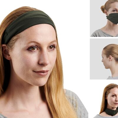 Ultra Soft Bamboo Cotton Multi-Use Headband / Neck Warmer / Scrunchie / Face Covering Washable - Khaki