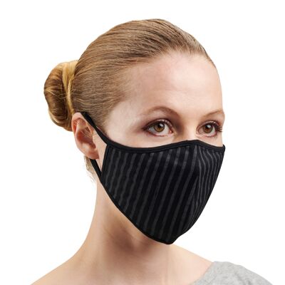 Ultra Soft Face Mask. Adjustable & Washable. Made From 2 Layers of Sustainable Breathable Bamboo Cotton. Tree Planted with every Purchase - Black & Grey Stripes