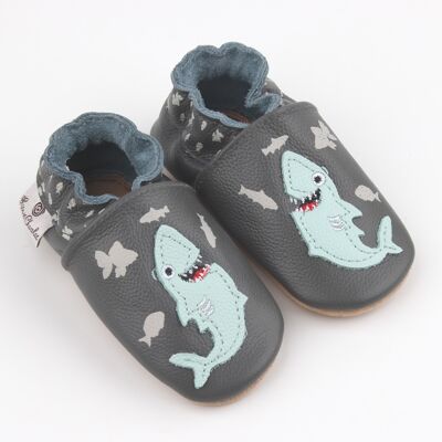 Rose et Chocolat Chaussons en Cuir Hungry Shark Grey