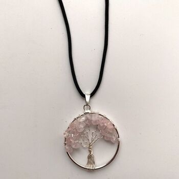 Pendentif Arbre de Vie, Quartz Rose, 30 mm 2