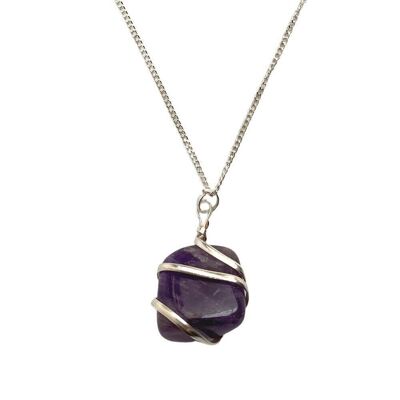 Tumbled Stone Wire Wrap Pendant, 2-3cm, Amethyst