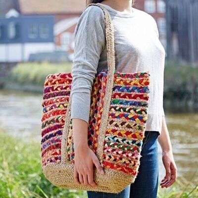 Cabas multicolore en coton et jute