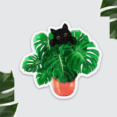 Magnet Kühlschrank, Monstera deliciosa, schwarze Katze, Crazy Catlady, Catlover, Plantlover, Plantlady, Urban jungle