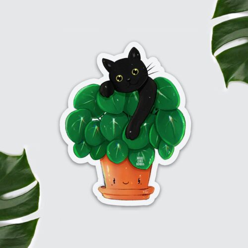 Kühlschrankmagnet - Pilea Pflanze mit Katze