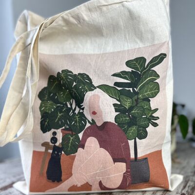 Shopping bag, shopping bag, bag, jute bag, cloth bag, cloth bag, urban jungle, plantlady, illustration, Plantlover, Monstera, long handle