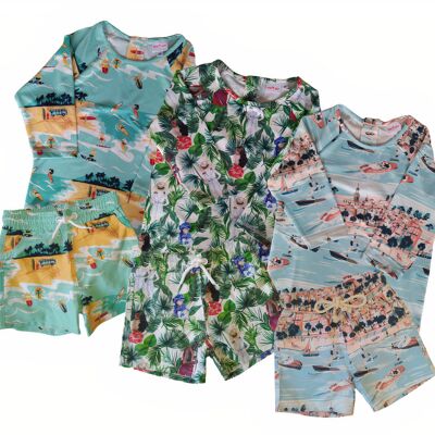 Pack Badeanzüge und Anti-UV-T-Shirts für Babys und Kinder ein