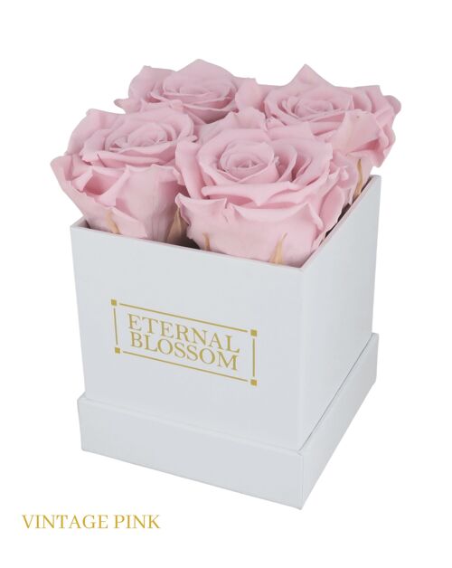 4 Piece Blossom Box, White Box, Vintage Pink Roses