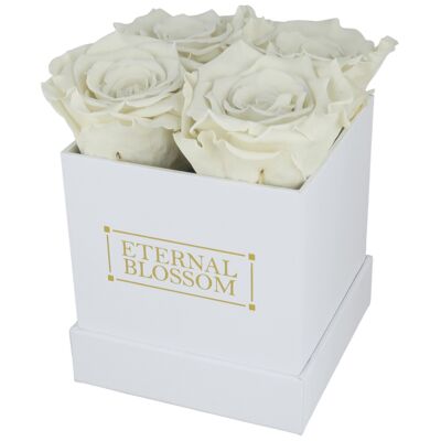 4 Piece Blossom Box, White Box, Lace White Roses