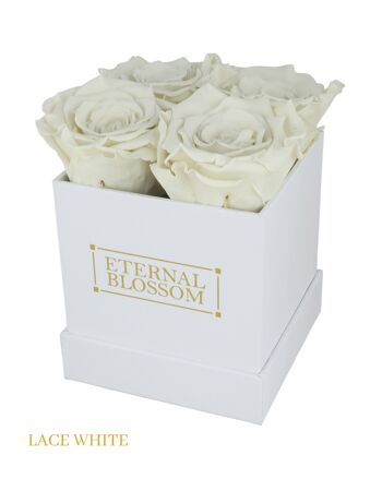 Boîte de fleurs 4 pièces, boîte blanche, roses blanches en dentelle 1