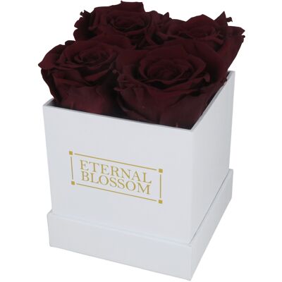 Scatola di fiori da 4 pezzi, scatola bianca, rose rosse rosse
