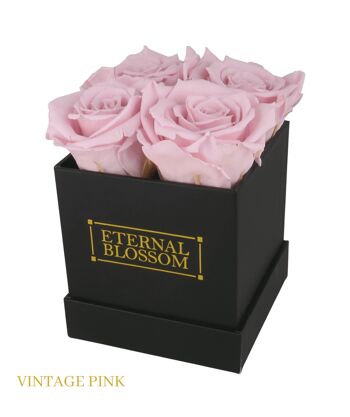 Boîte à fleurs 4 pièces, boîte noire, roses roses vintage 1