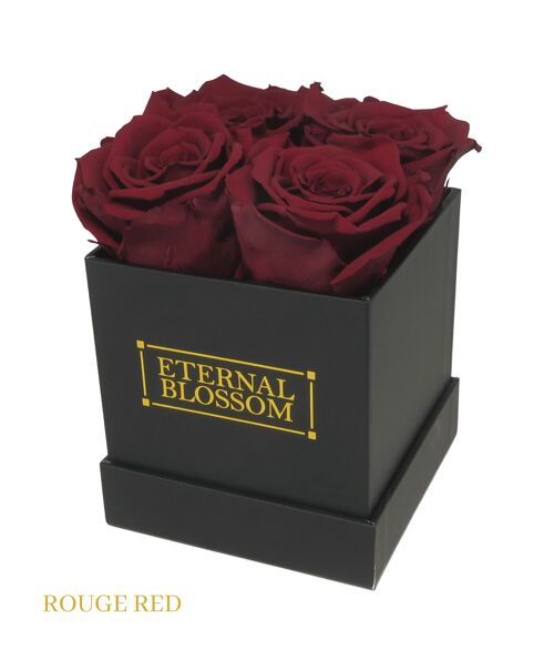 4 Piece Blossom Box, Black Box, Rouge Red Roses