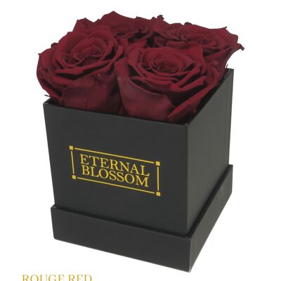 Scatola di fiori da 4 pezzi, scatola nera, rose rosse rosse