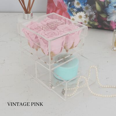 Caja de maquillaje de 4 piezas, rosas rosadas vintage