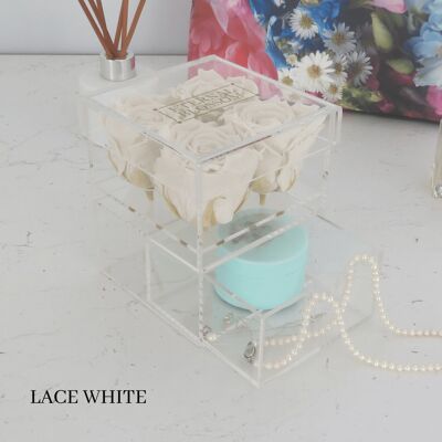 4 Piece Makeup Box, Lace White Roses