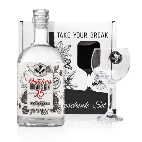 Breaks BUTCHERS Gin - Geschenk Set mit Glas + 500 ML Butchers Gin - Ausgezeichneter Gin mit Metzgergewürzen - Handmade Gin -