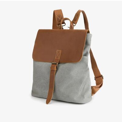 LANDEN - Vintage Canvas Lederrucksack für Damen - Grau-Blau