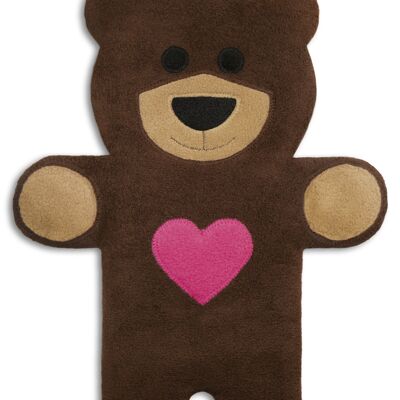 Heat pillow for stomach and back, teddy, grain pillow with organic wheat, dark brown with heart
