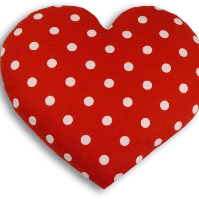 Heat pillow for stomach and back, grain pillow with organic wheat, heart, polka dot red