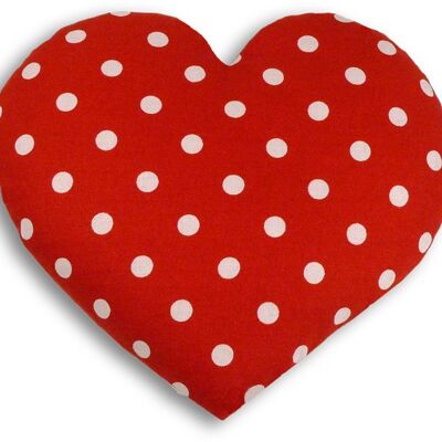 Heat pillow for stomach and back, grain pillow with organic wheat, heart, polka dot red