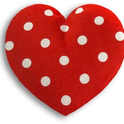 Heat pillow for stomach and back, grain pillow with organic wheat, heart, polka dot - red