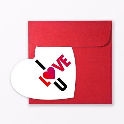 Carte postale en forme de coeur "Je t'aime" incluant une enveloppe