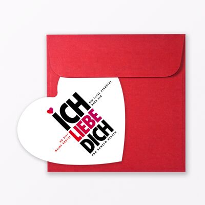 Postcard "I love you" in the shape of a heart including an envelope