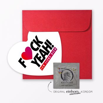Carte postale "Fuck Yeah I Love You" en forme de coeur comprenant enveloppe et préservatif 5