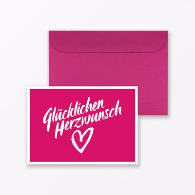 Glückwunschkarte "Glücklichen Herzwunsch" PINK inkl. Umschlag & Miniumschlag