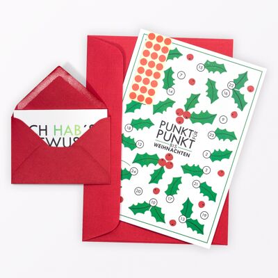 Adventskalenderkarte "Stechpalme" inkl. Umschlag, Minikarte + Umschlag und Klebepunkte