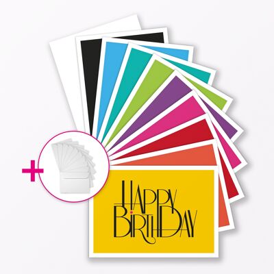 10-teiliges Set Geburtstagskarte "Happy Birthday" Klappkarten DIN A6 inkl. Umschlâge weiss