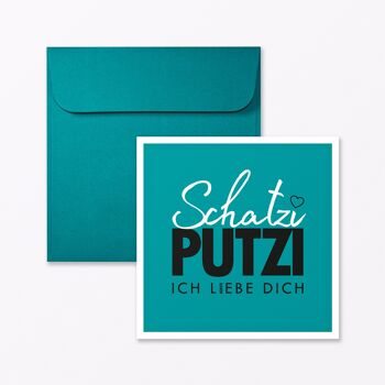 Carte postale "Schatziputzi" carré turquoise avec enveloppe 1