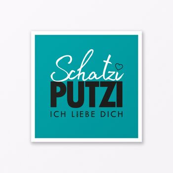 Carte postale "Schatziputzi" carré turquoise avec enveloppe 3