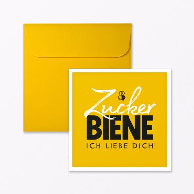 Postkarte "Zuckerbiene" Gelb quadratisch inkl. Umschlag