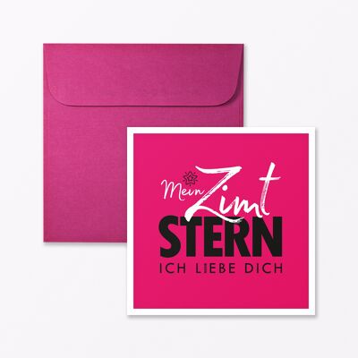 Cartolina "stella di cannella" quadrato rosa con busta