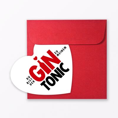 Heart-shaped "Gin Tonic" postcard with envelope