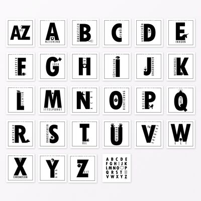 Lot de 27 cartes ABC carrées "Je t'aime de A à Z" avec emballage