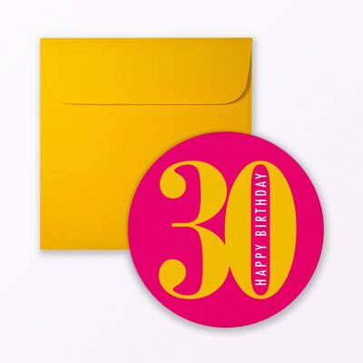 Carte d'anniversaire "rond anniversaire 30" rond avec enveloppe