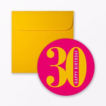 Carte d'anniversaire "rond anniversaire 30" rond avec enveloppe 1