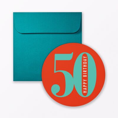Carte d'anniversaire "rond anniversaire 50" rond avec enveloppe