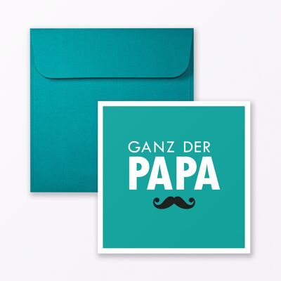 Carte bébé "Tous les papas" en carré turquoise avec enveloppe