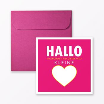 Carte bébé "Bienvenue dans ce monde" en rose, carrée, y compris une enveloppe 1