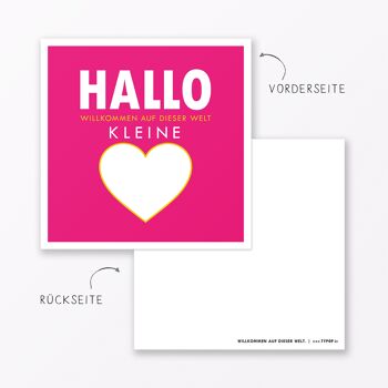 Carte bébé "Bienvenue dans ce monde" en rose, carrée, y compris une enveloppe 2