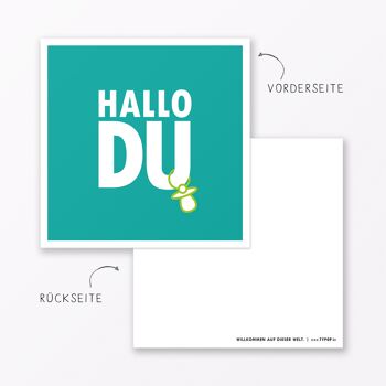 Carte bébé "Hallo Du" en carré turquoise avec enveloppe 2