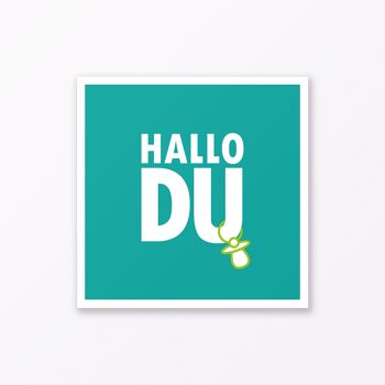 Carte bébé "Hallo Du" en carré turquoise avec enveloppe 3