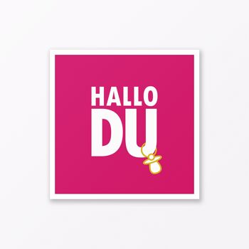 Carte bébé "Hallo Du" en carré rose avec enveloppe 3
