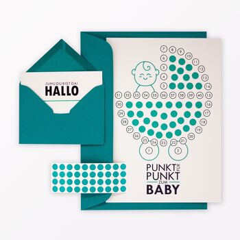 Calendrier bébé carte postale "Bonjour petit bébé" comprenant enveloppe, mini carte + enveloppe et pastilles adhésives 1