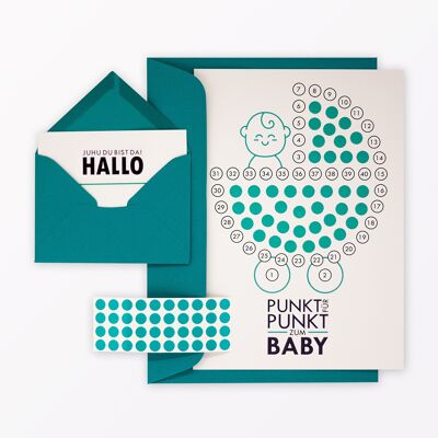 Postal calendario bebé "Hola bebe" que incluye sobre, mini tarjeta + sobre y lunares adhesivos