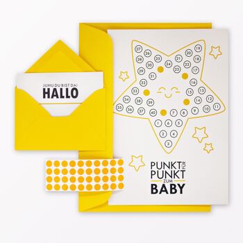 Calendrier bébé carte postale "Bonjour petite étoile" comprenant enveloppe, mini carte + enveloppe et pastilles adhésives 1